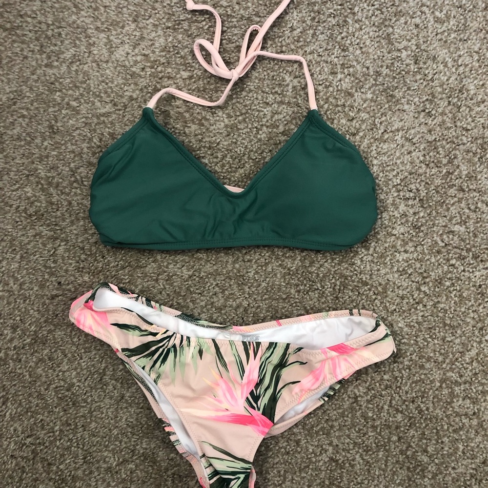 PINK flower two piece bikini.